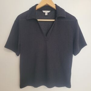 H&M Black Short-Sleeve Lightweight Knit Polo Top Size S Womens
